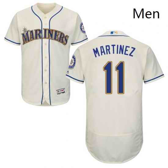 Mens Majestic Seattle Mariners 11 Edgar Martinez Cream Flexbase Authentic Collection MLB Jersey